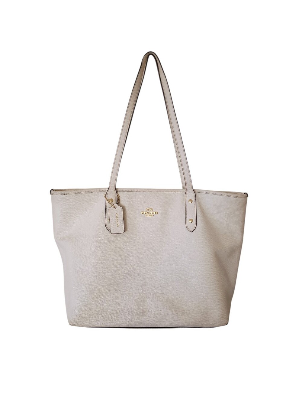 Coach City Zip Tote In Chalk Leather And Gold Accents